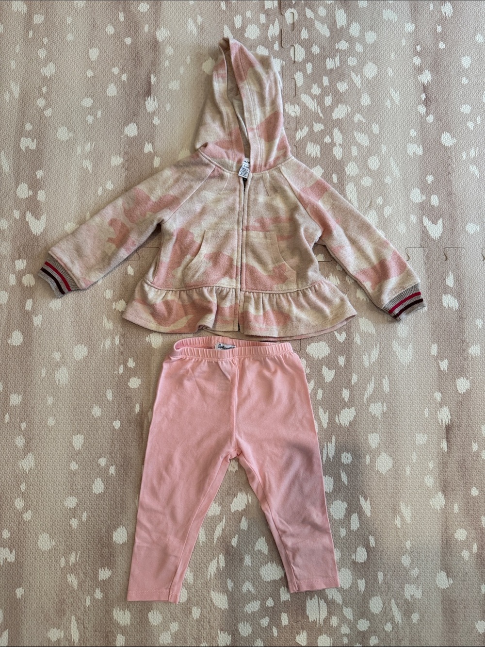 Splendid Baby Girl Outfit 6-12M Pink Camo Peplum Hoodie & Leggings Set